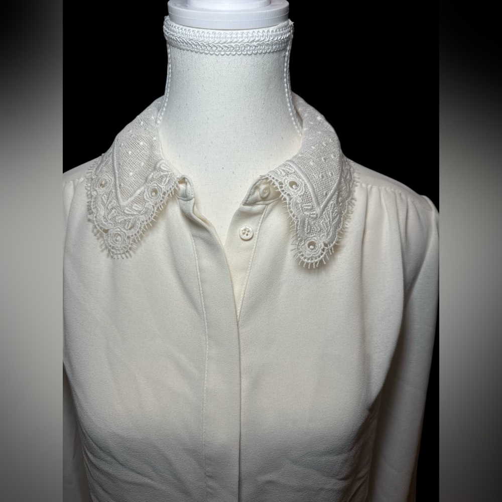Reiss Cream Lace Collar Long-Sleeve Blouse - Picture 5 of 12
